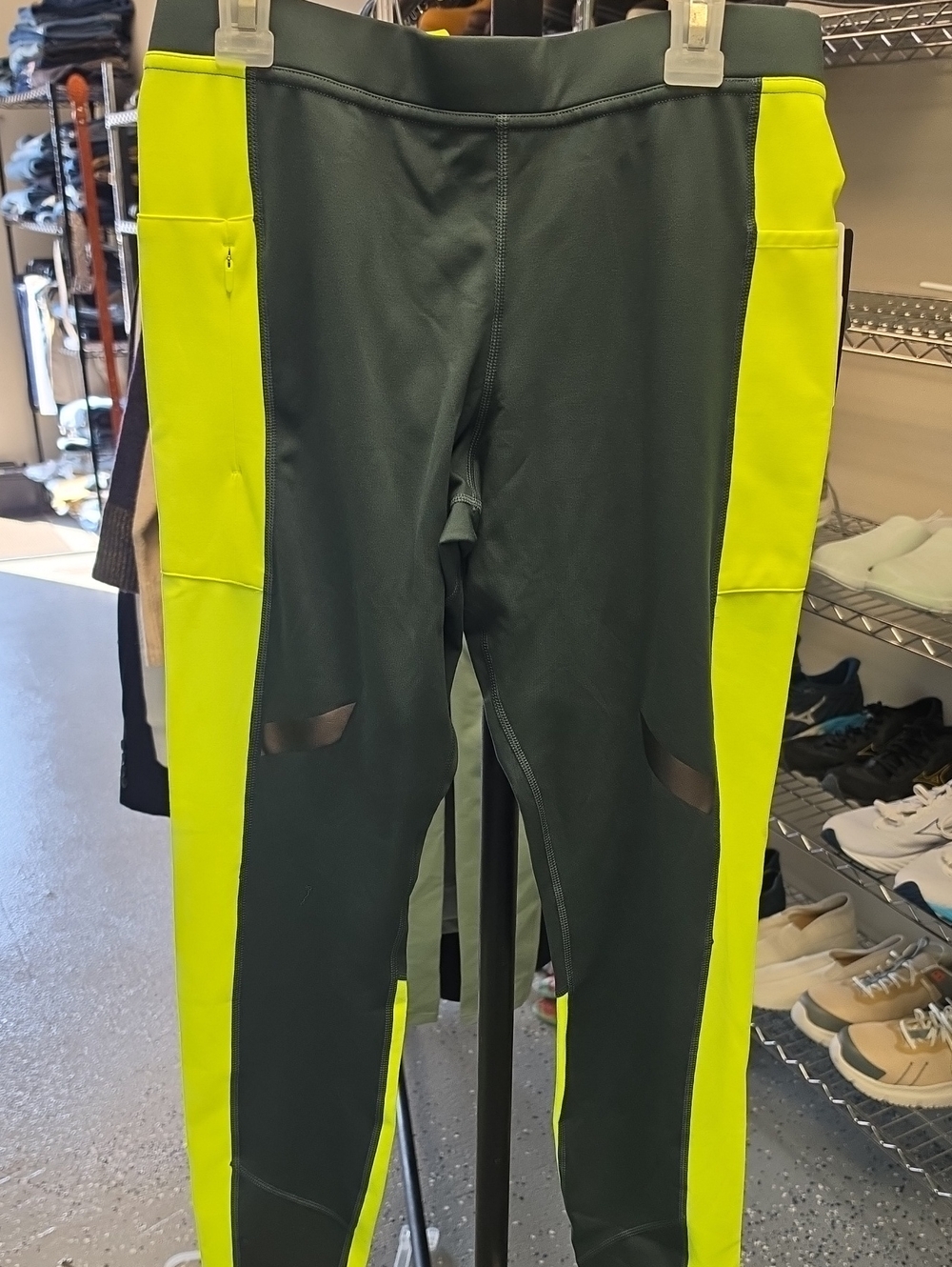 Brooks Men's Dark Green Joggers with Neon Yellow Side Panels